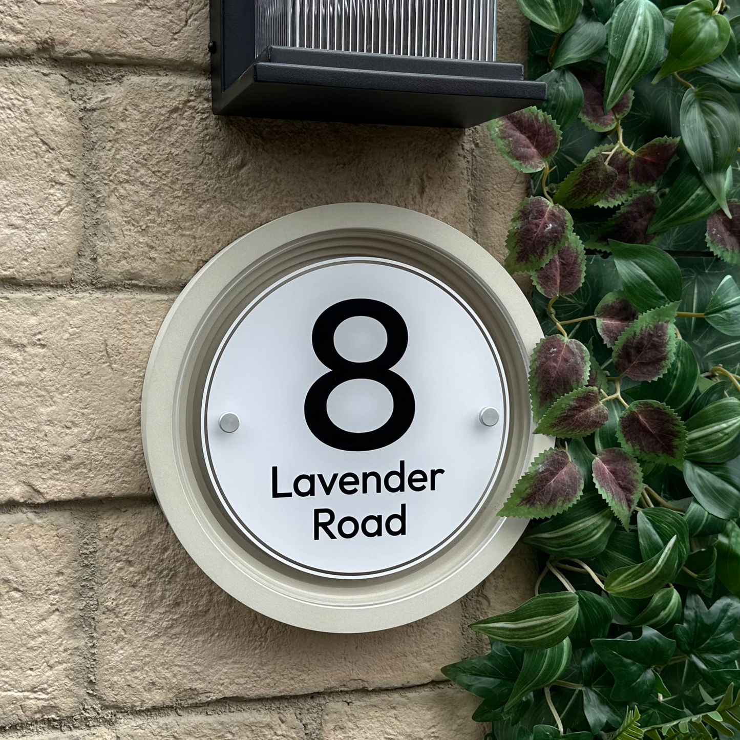 Signature Circulus | Personalised Designer House Sign with Acrylic Front & Portland Stone Coffered Frame