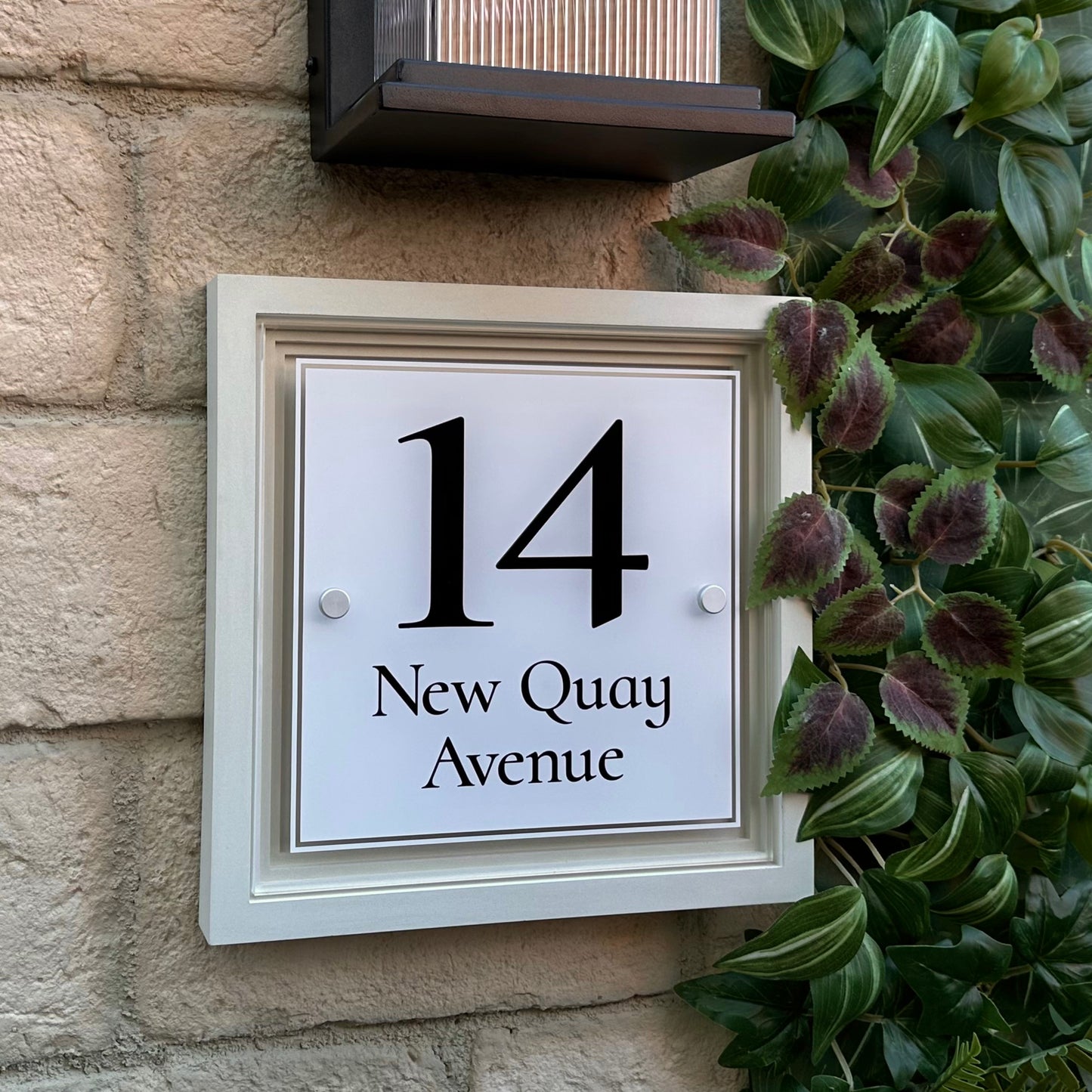 Signature Square | Personalised House Sign with Coffered Portland Stone Frame W270mm x H270mm