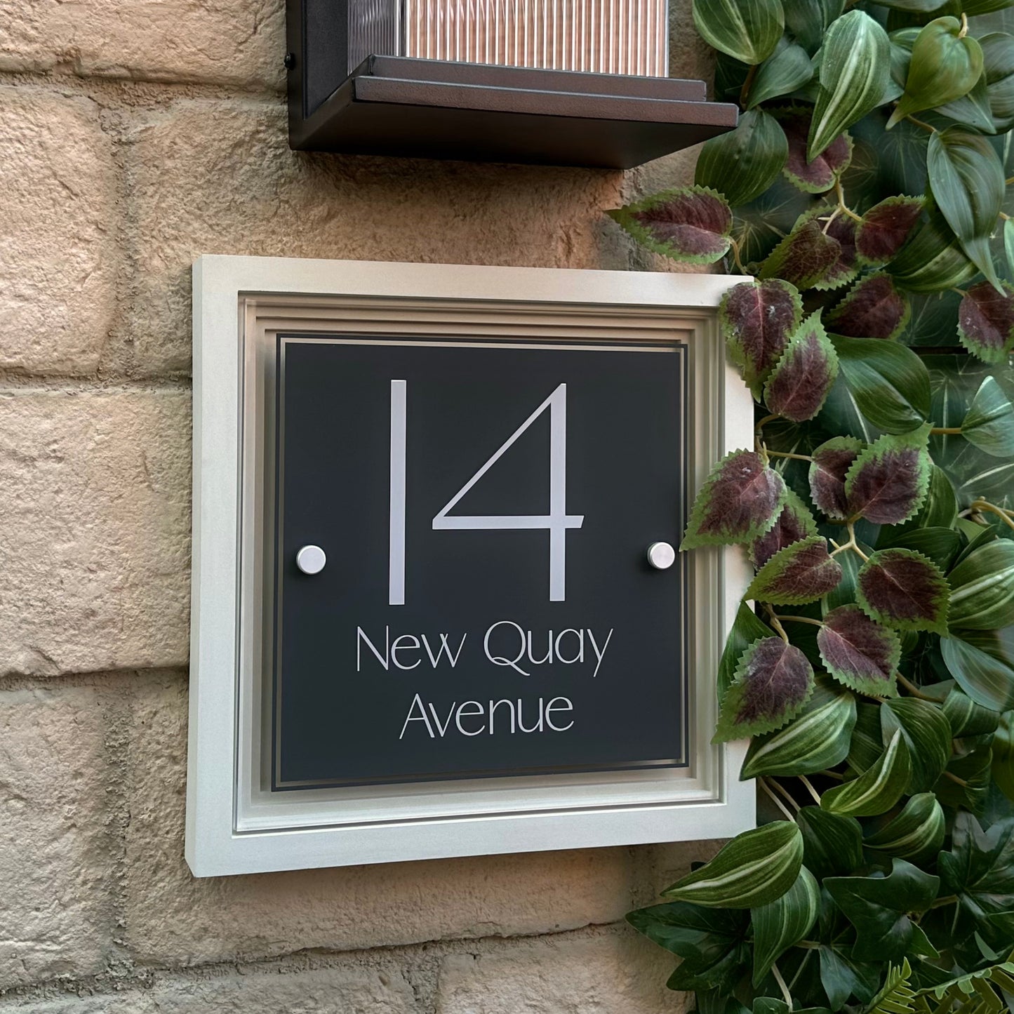Signature Square | Personalised House Sign with Coffered Portland Stone Frame W270mm x H270mm