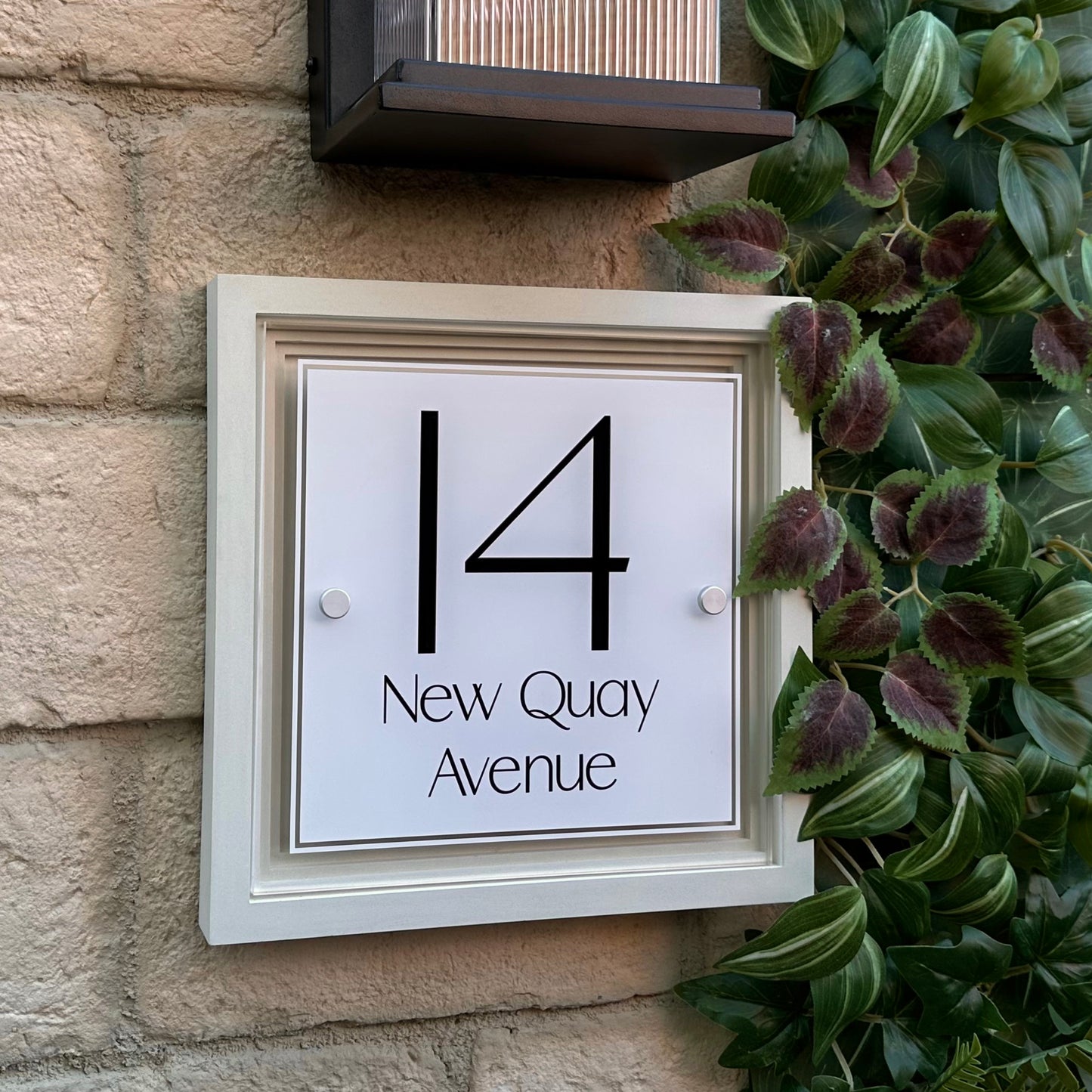 Signature Square | Personalised House Sign with Coffered Portland Stone Frame W270mm x H270mm