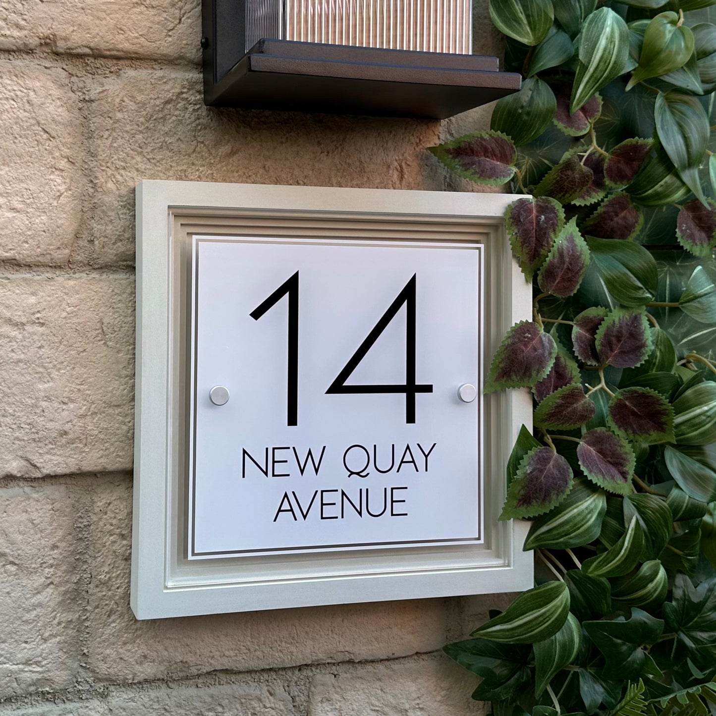 Signature Square | Personalised House Sign with Coffered Portland Stone Frame W270mm x H270mm