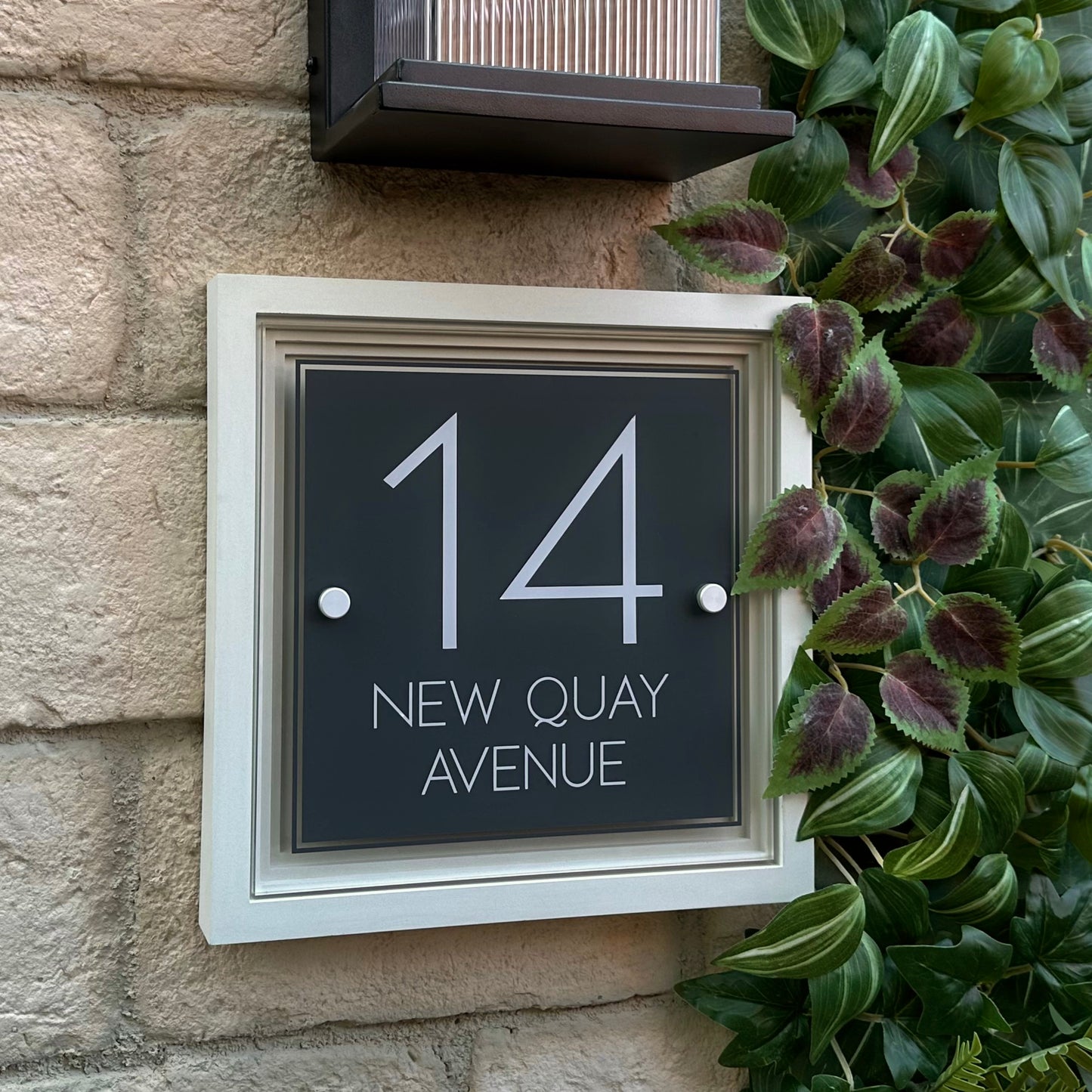 Signature Square | Personalised House Sign with Coffered Portland Stone Frame W270mm x H270mm
