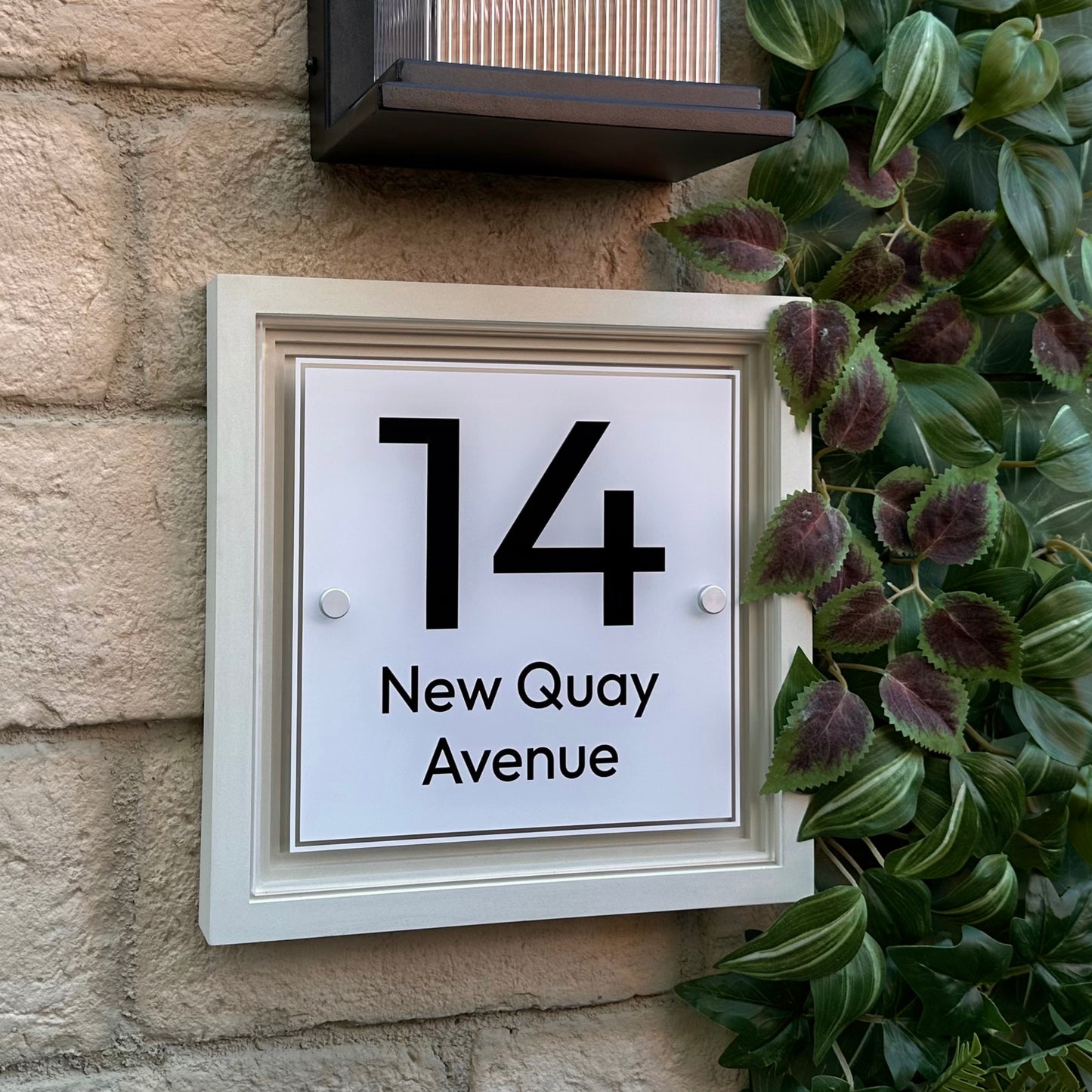 Signature Square | Personalised House Sign with Coffered Portland Stone Frame W270mm x H270mm