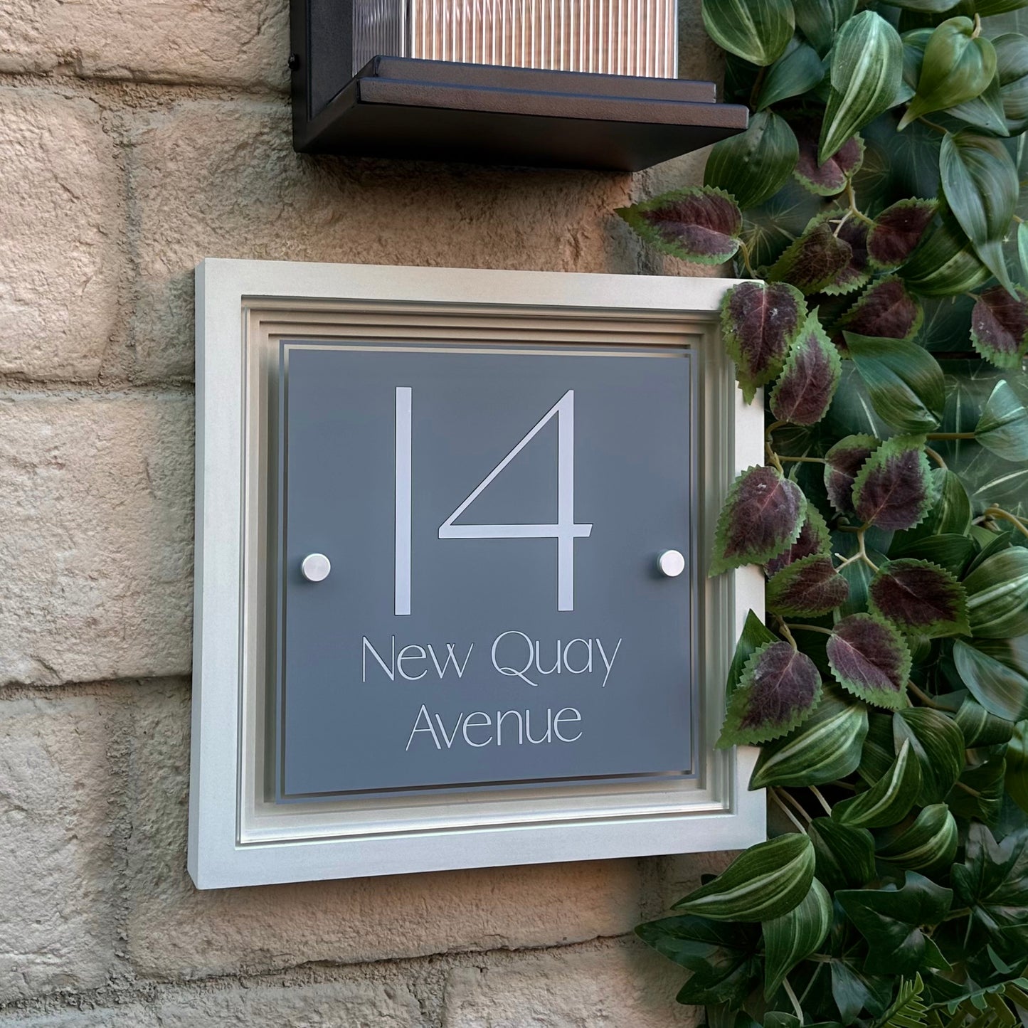 Signature Square | Personalised House Sign with Coffered Portland Stone Frame W270mm x H270mm