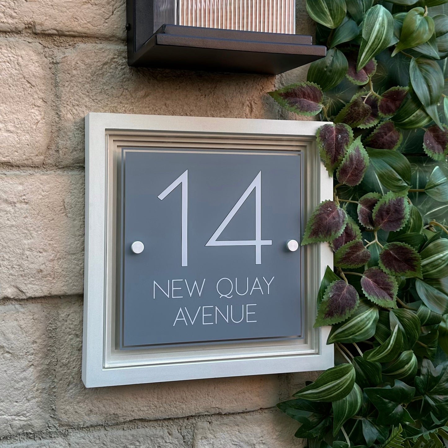 Signature Square | Personalised House Sign with Coffered Portland Stone Frame W270mm x H270mm