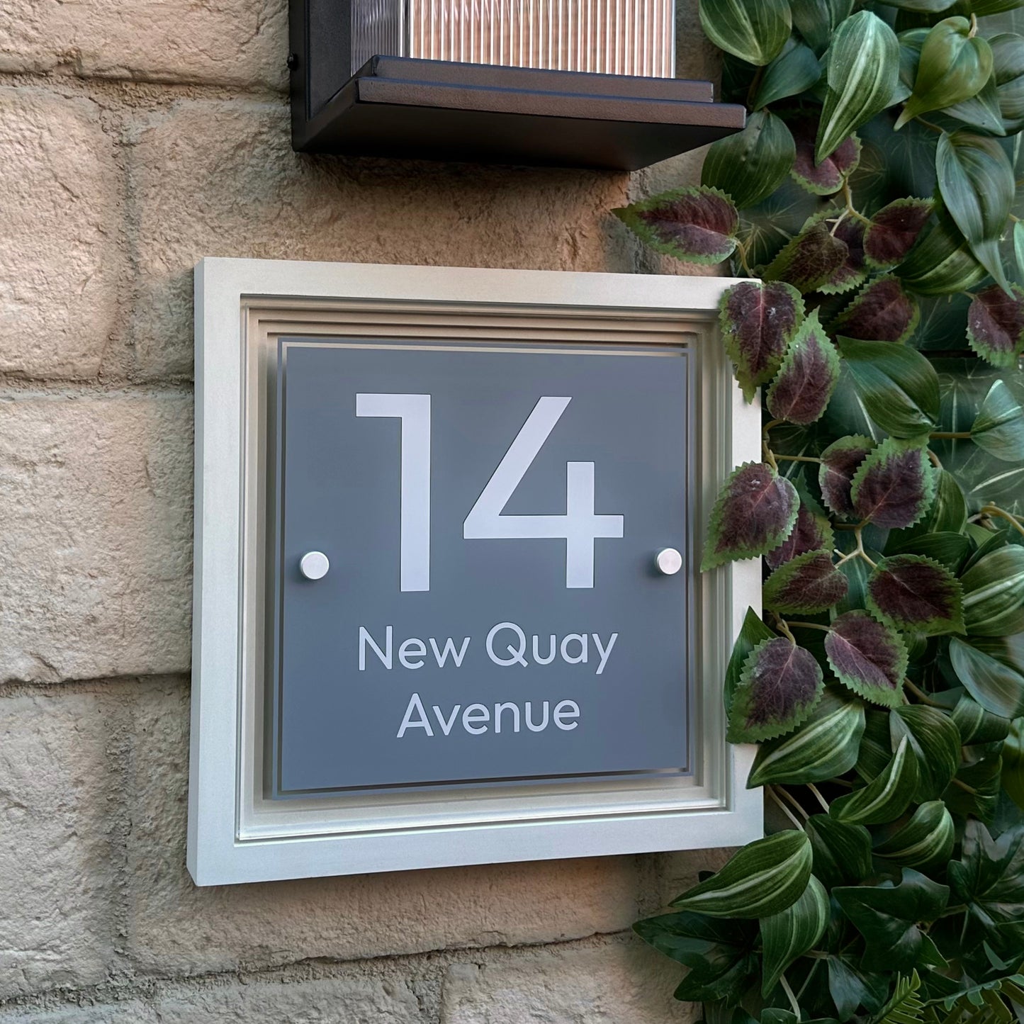 Signature Square | Personalised House Sign with Coffered Portland Stone Frame W270mm x H270mm