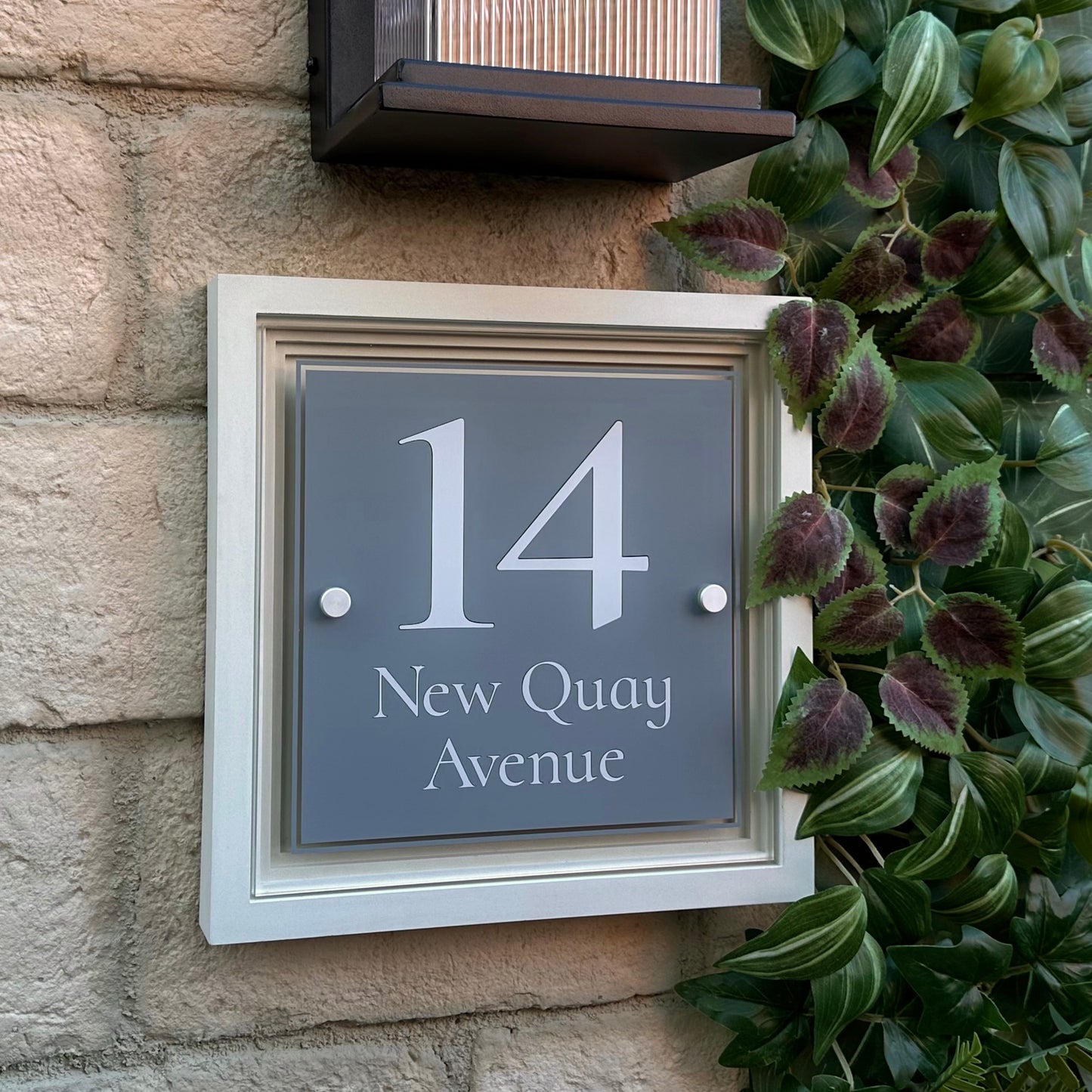 Signature Square | Personalised House Sign with Coffered Portland Stone Frame W270mm x H270mm
