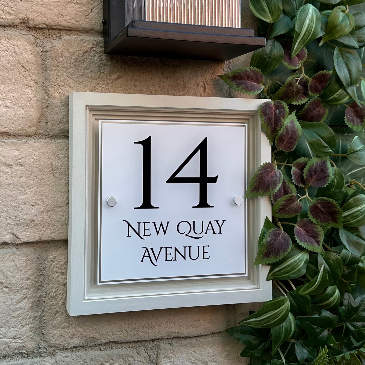 Signature Square | Personalised House Sign with Coffered Portland Stone Frame W270mm x H270mm