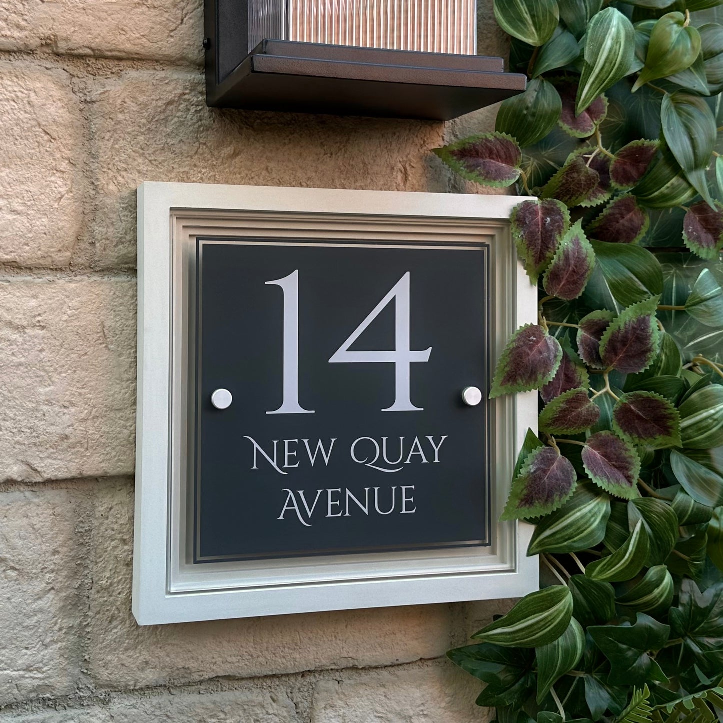 Signature Square | Personalised House Sign with Coffered Portland Stone Frame W270mm x H270mm