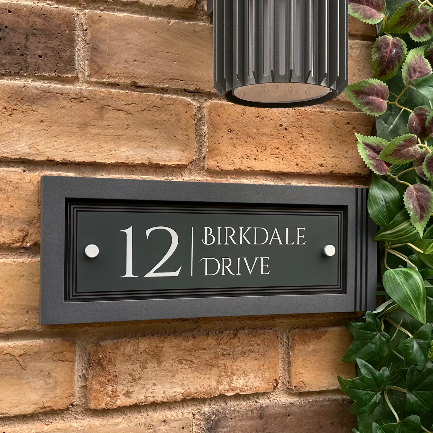 Urban Rectangle | Personalised House Sign with Fluted Anthracite Frame W371mm x H142mm