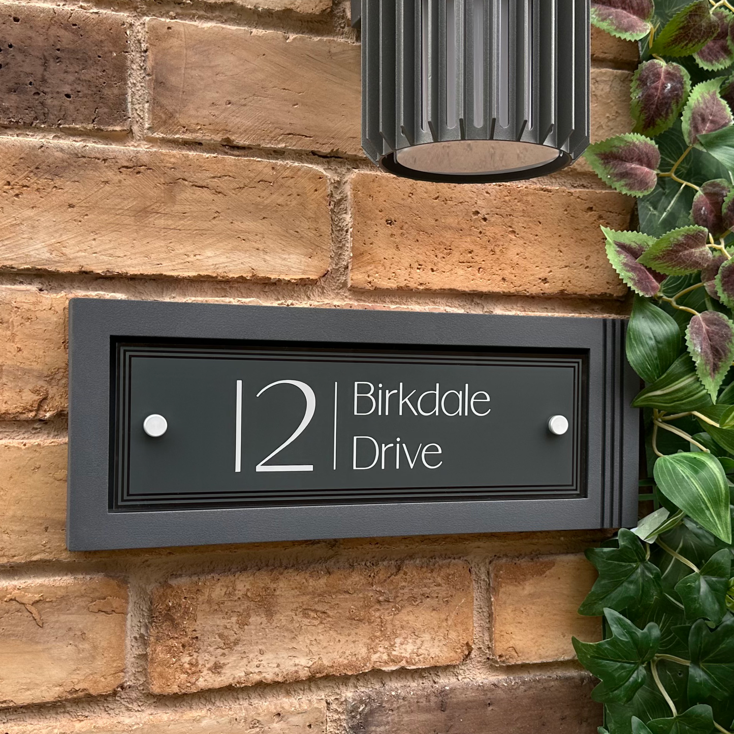 Urban Rectangle | Personalised House Sign with Fluted Anthracite Frame W371mm x H142mm