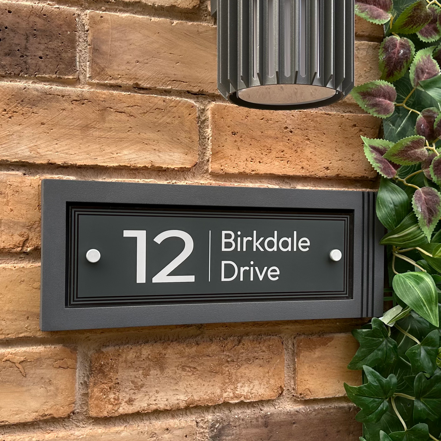 Urban Rectangle | Personalised House Sign with Fluted Anthracite Frame W371mm x H142mm