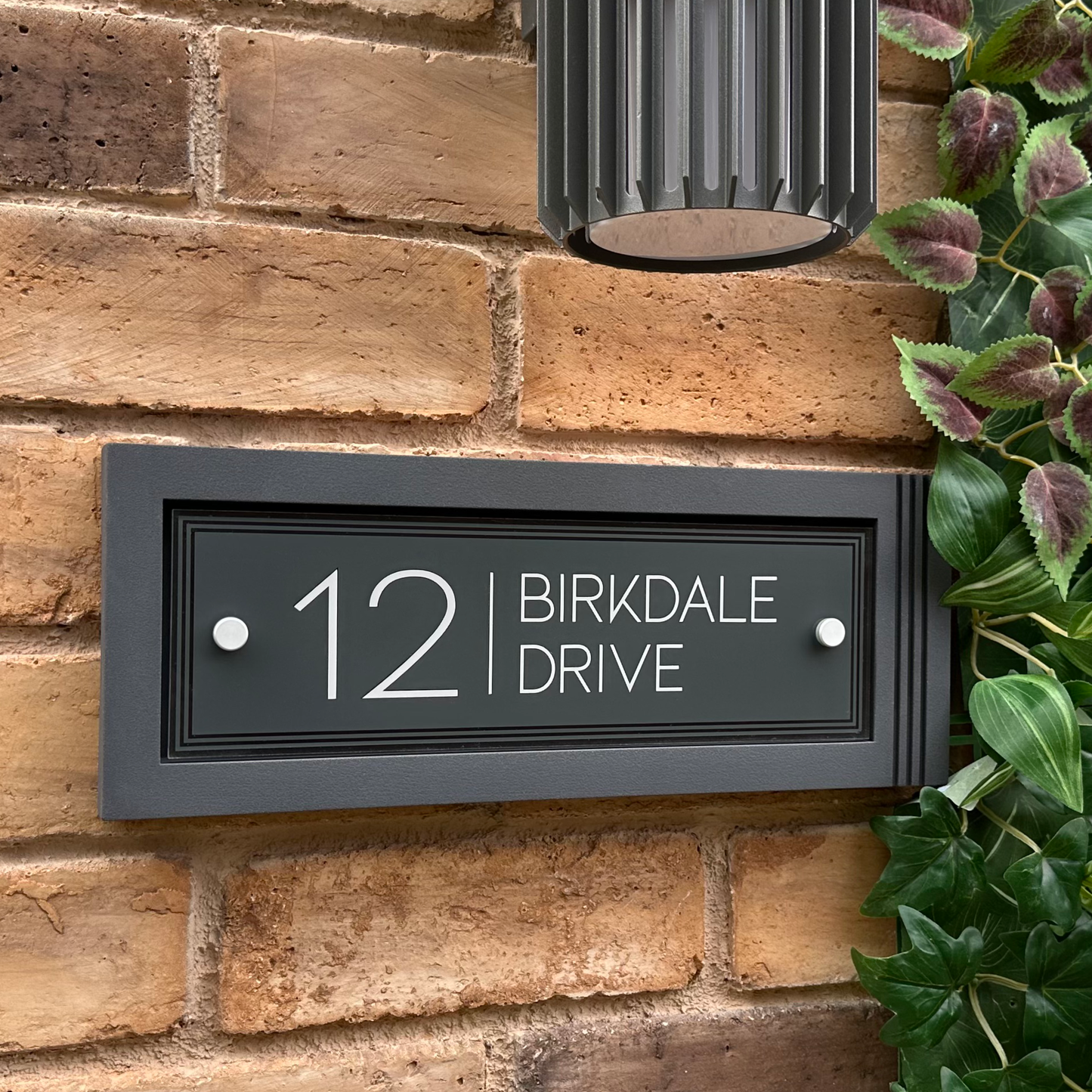Urban Rectangle | Personalised House Sign with Fluted Anthracite Frame W371mm x H142mm