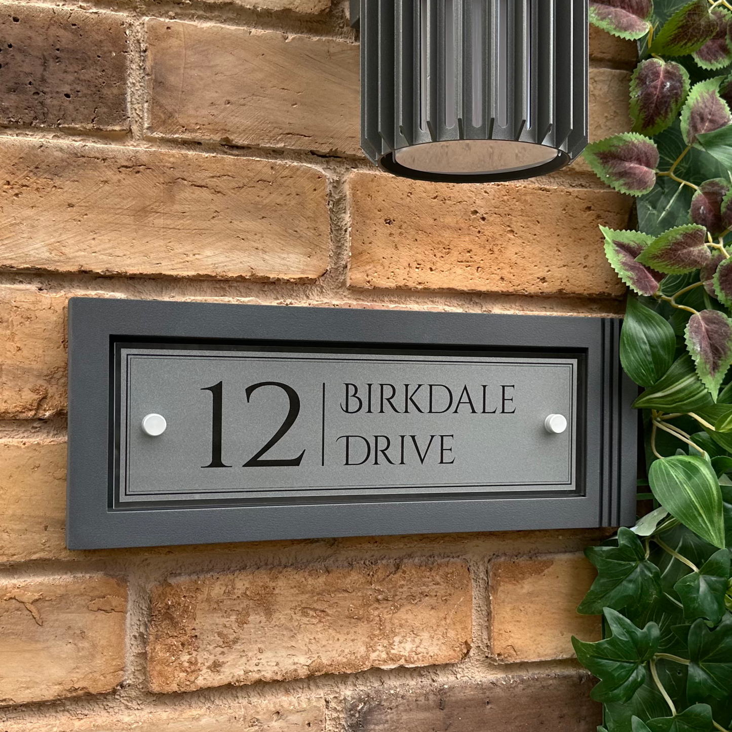 Urban Rectangle | Personalised House Sign with Fluted Anthracite Frame W371mm x H142mm
