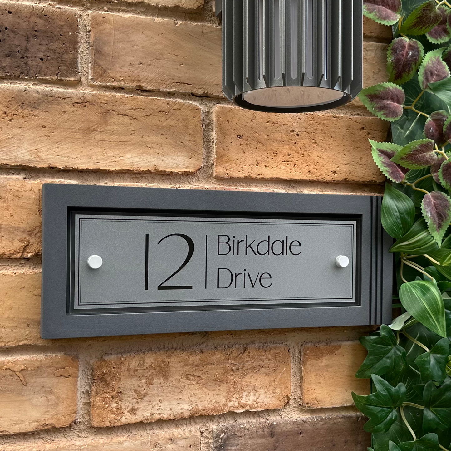 Urban Rectangle | Personalised House Sign with Fluted Anthracite Frame W371mm x H142mm