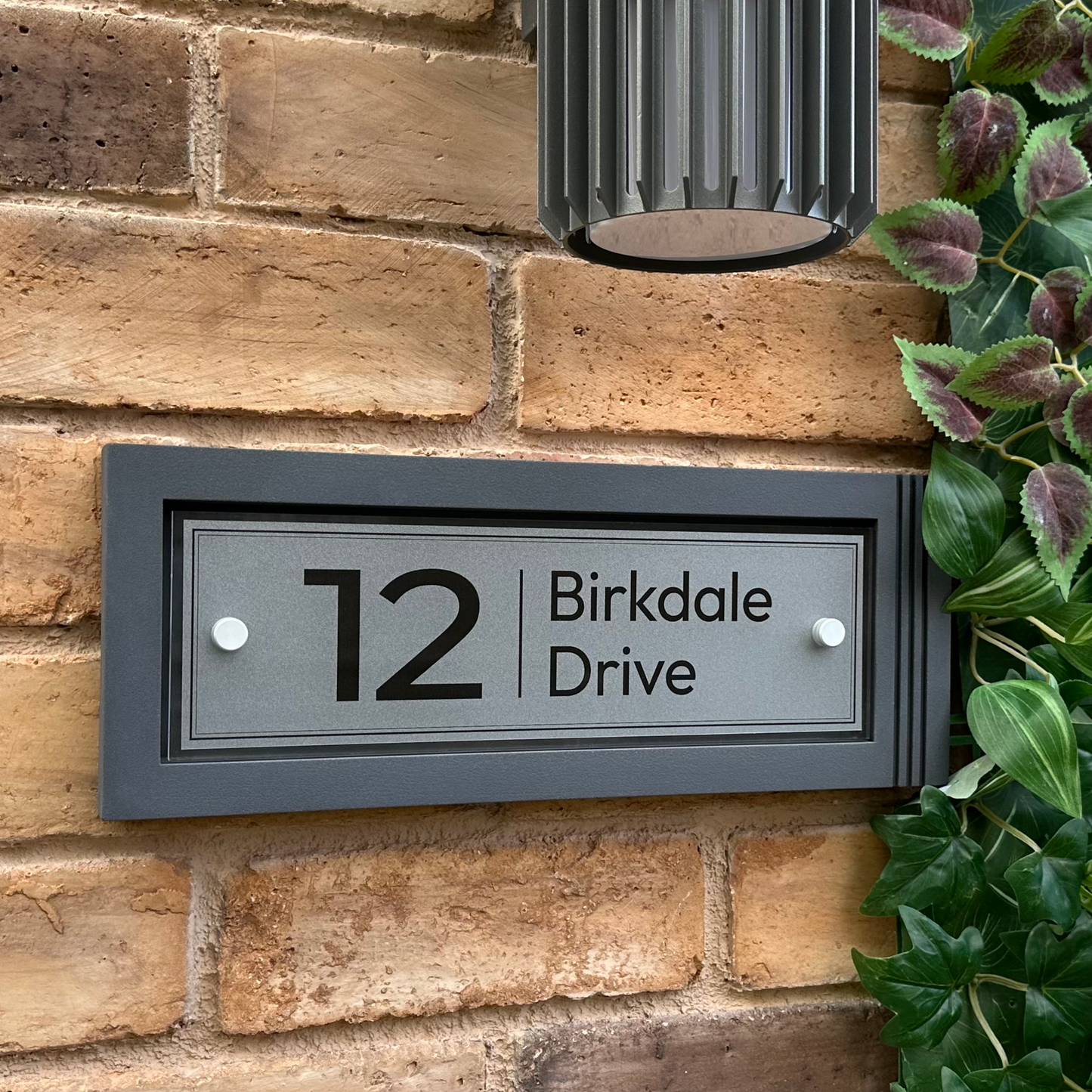 Urban Rectangle | Personalised House Sign with Fluted Anthracite Frame W371mm x H142mm