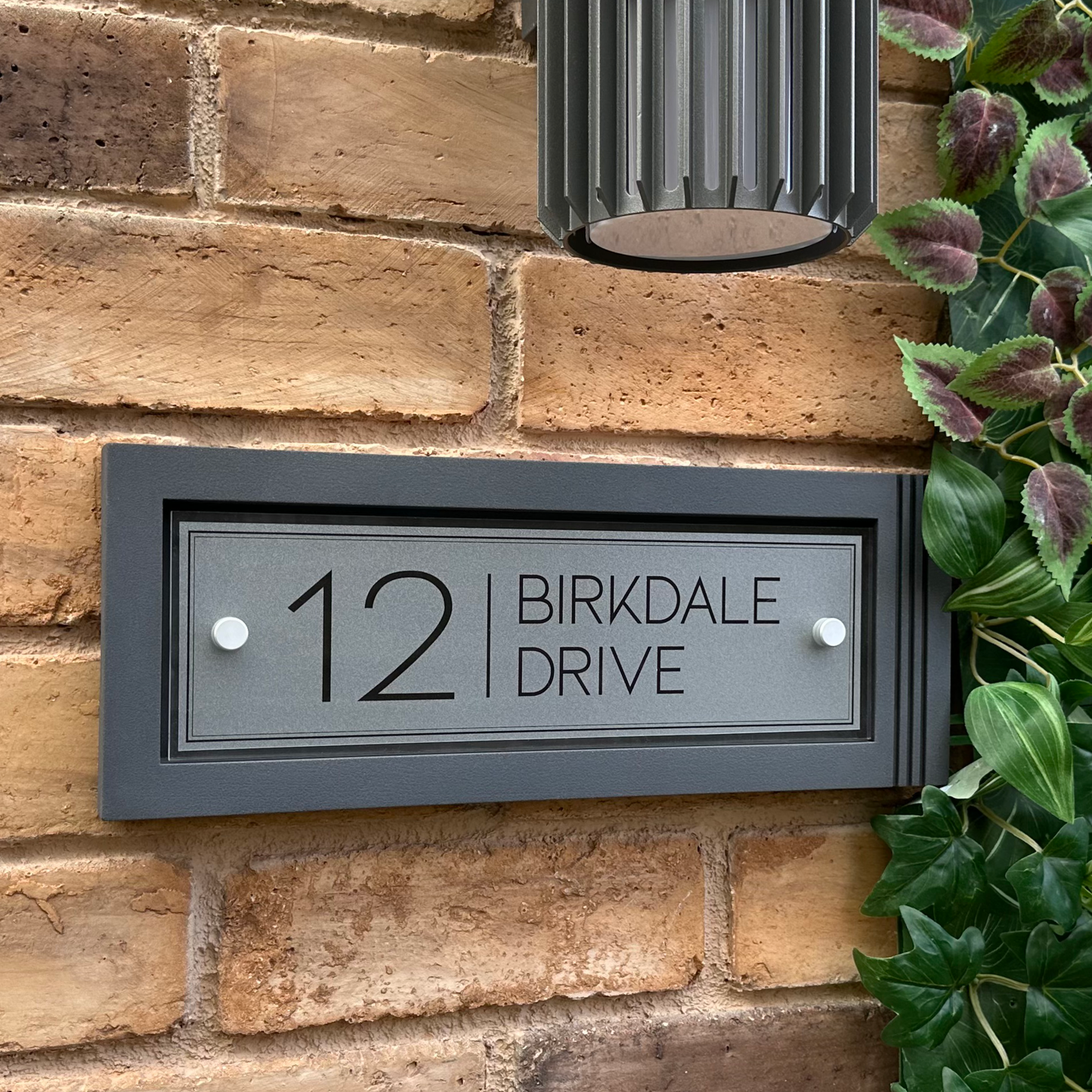 Urban Rectangle | Personalised House Sign with Fluted Anthracite Frame W371mm x H142mm