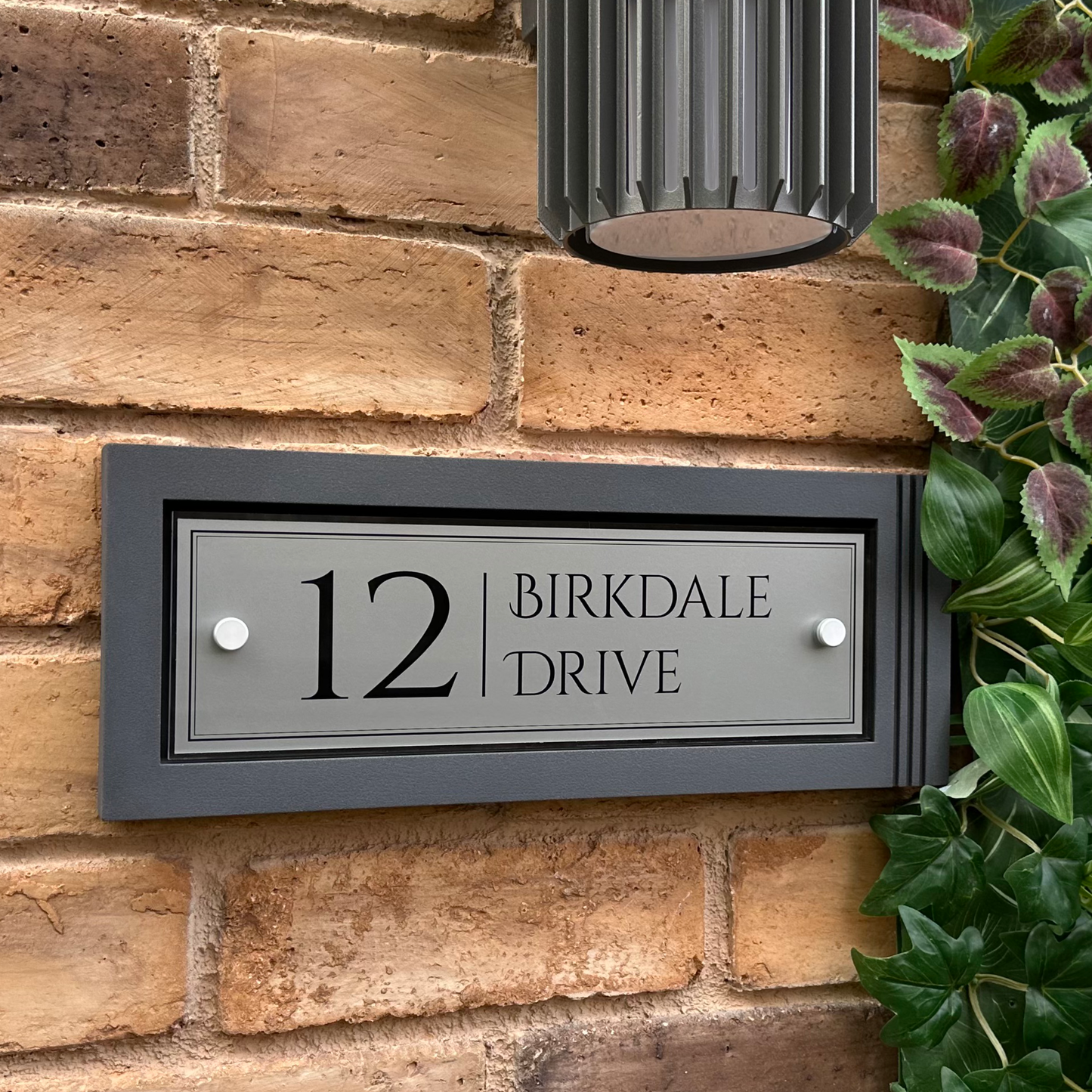 Urban Rectangle | Personalised House Sign with Fluted Anthracite Frame W371mm x H142mm