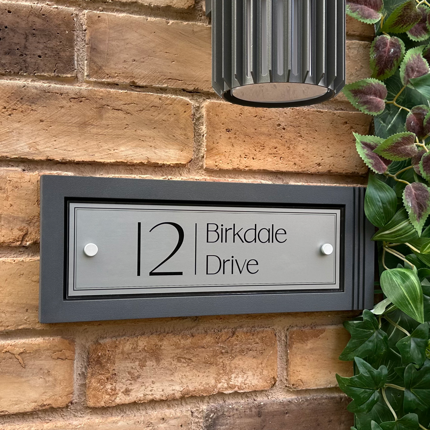 Urban Rectangle | Personalised House Sign with Fluted Anthracite Frame W371mm x H142mm