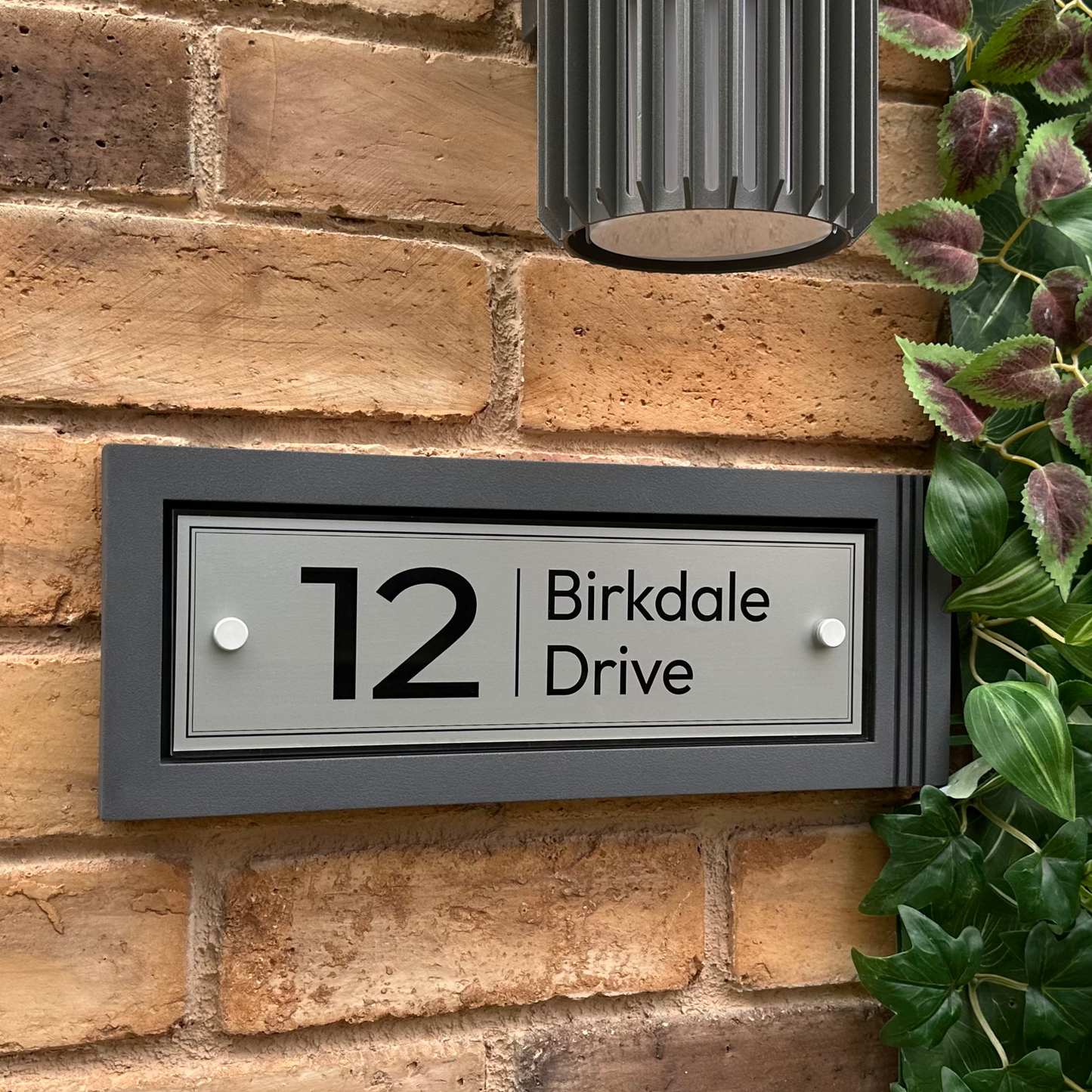 Urban Rectangle | Personalised House Sign with Fluted Anthracite Frame W371mm x H142mm
