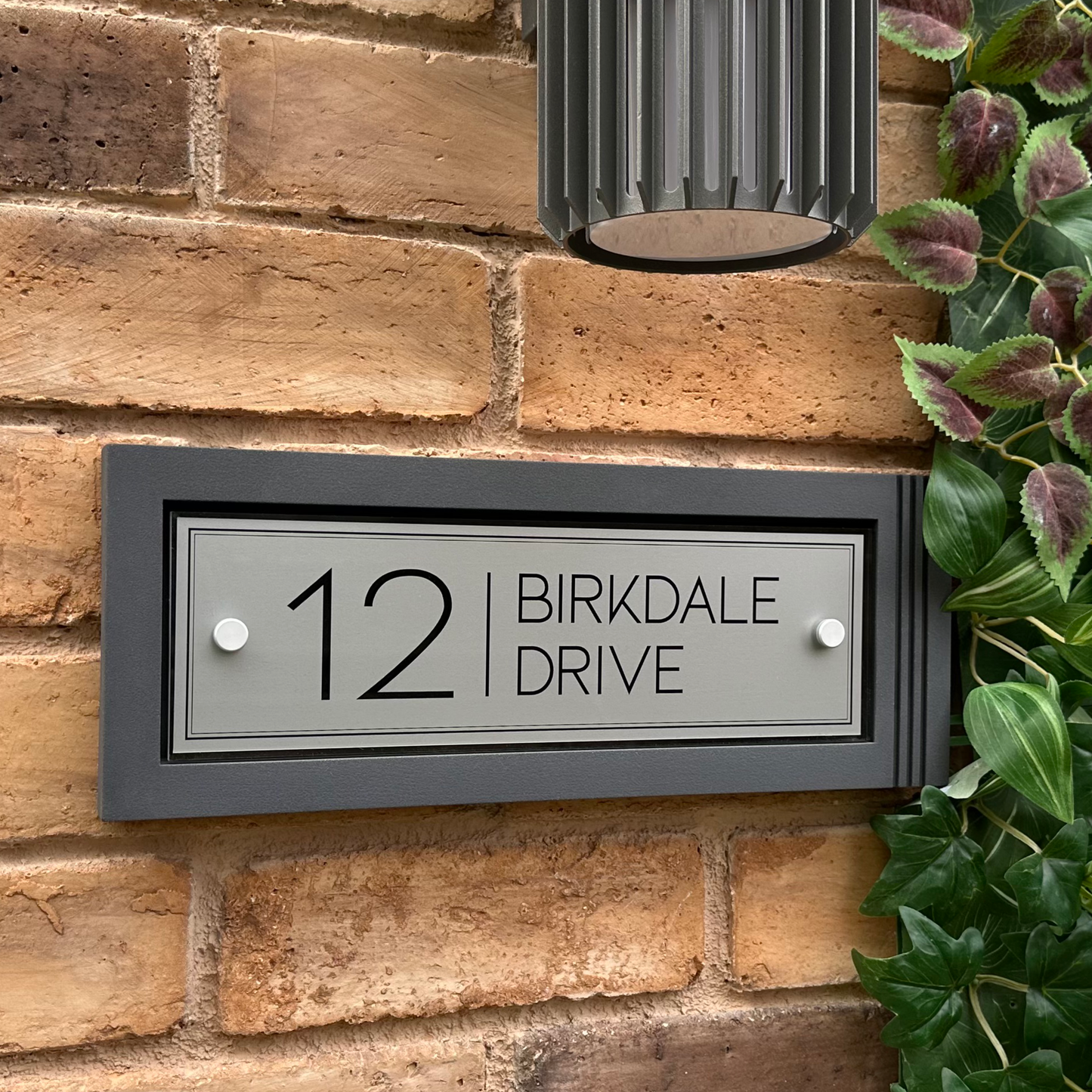 Urban Rectangle | Personalised House Sign with Fluted Anthracite Frame W371mm x H142mm