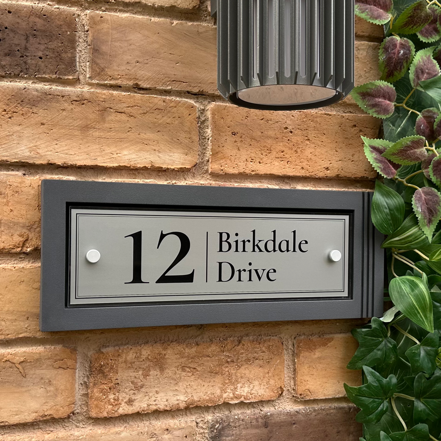 Urban Rectangle | Personalised House Sign with Fluted Anthracite Frame W371mm x H142mm