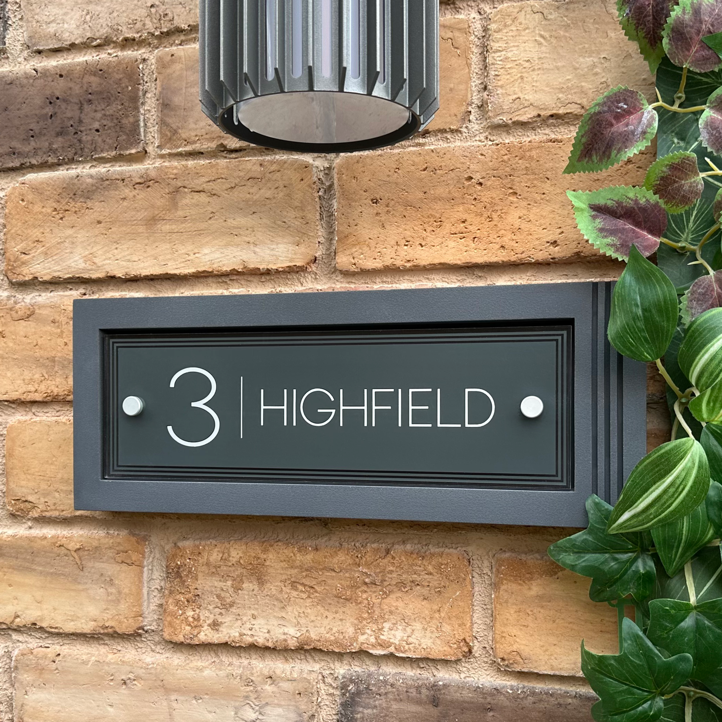 Urban Rectangle | Personalised House Sign with Fluted Anthracite Frame W371mm x H142mm