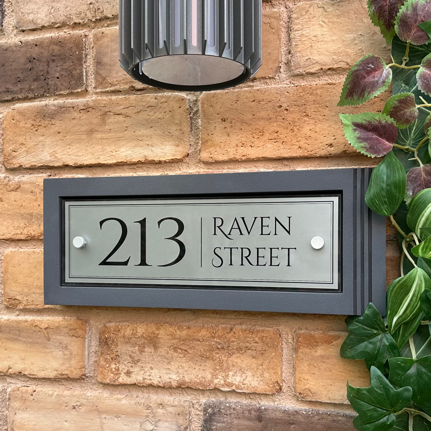 Urban Rectangle | Personalised House Sign with Fluted Anthracite Frame W371mm x H142mm