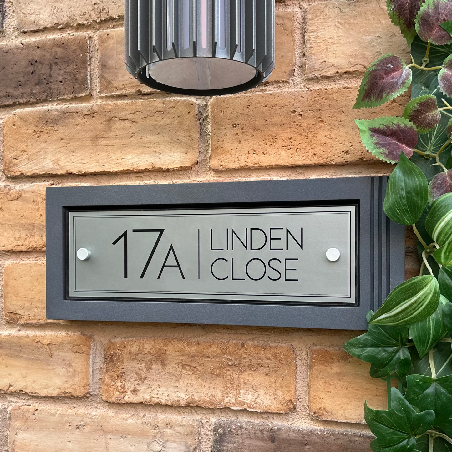 Urban Rectangle | Personalised House Sign with Fluted Anthracite Frame W371mm x H142mm