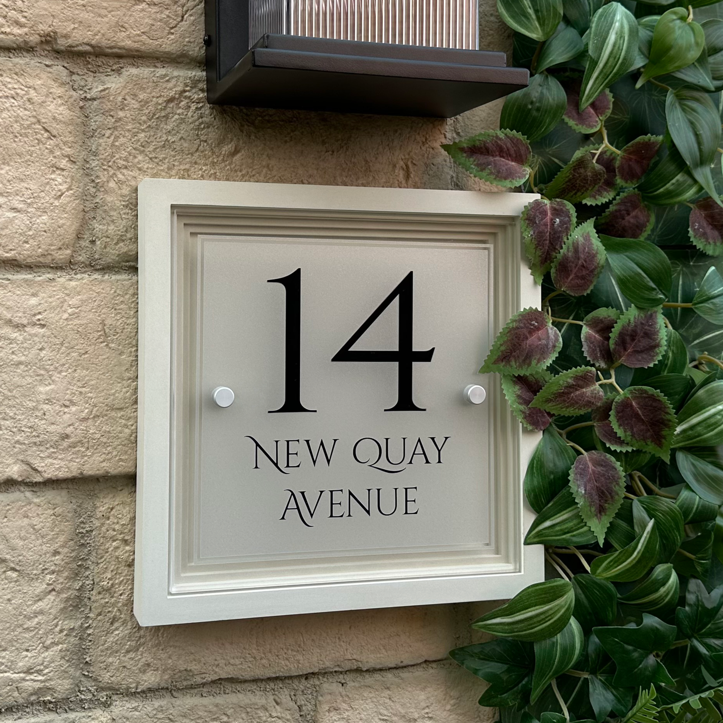 Signature Square | Personalised House Sign with Coffered Portland Stone Frame W270mm x H270mm