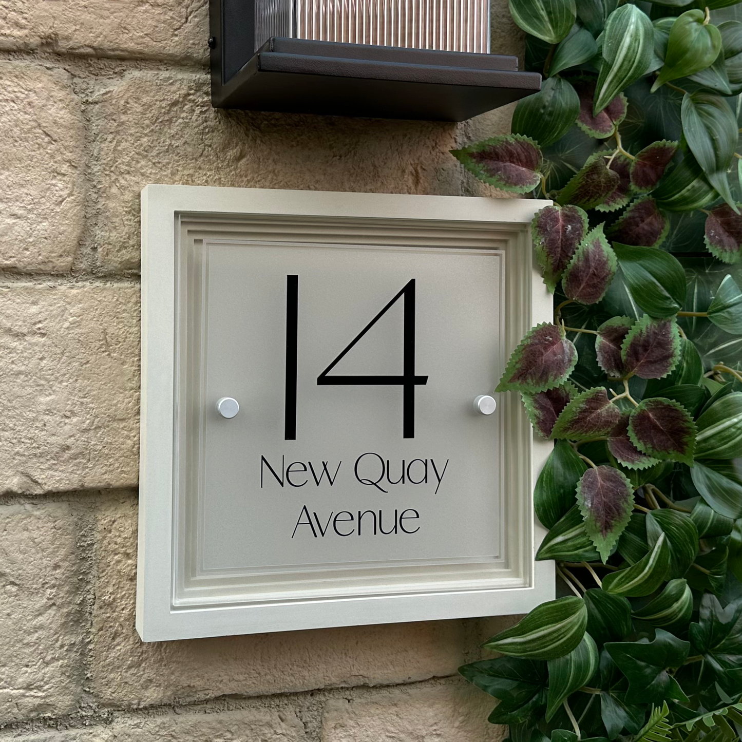 Signature Square | Personalised House Sign with Coffered Portland Stone Frame W270mm x H270mm