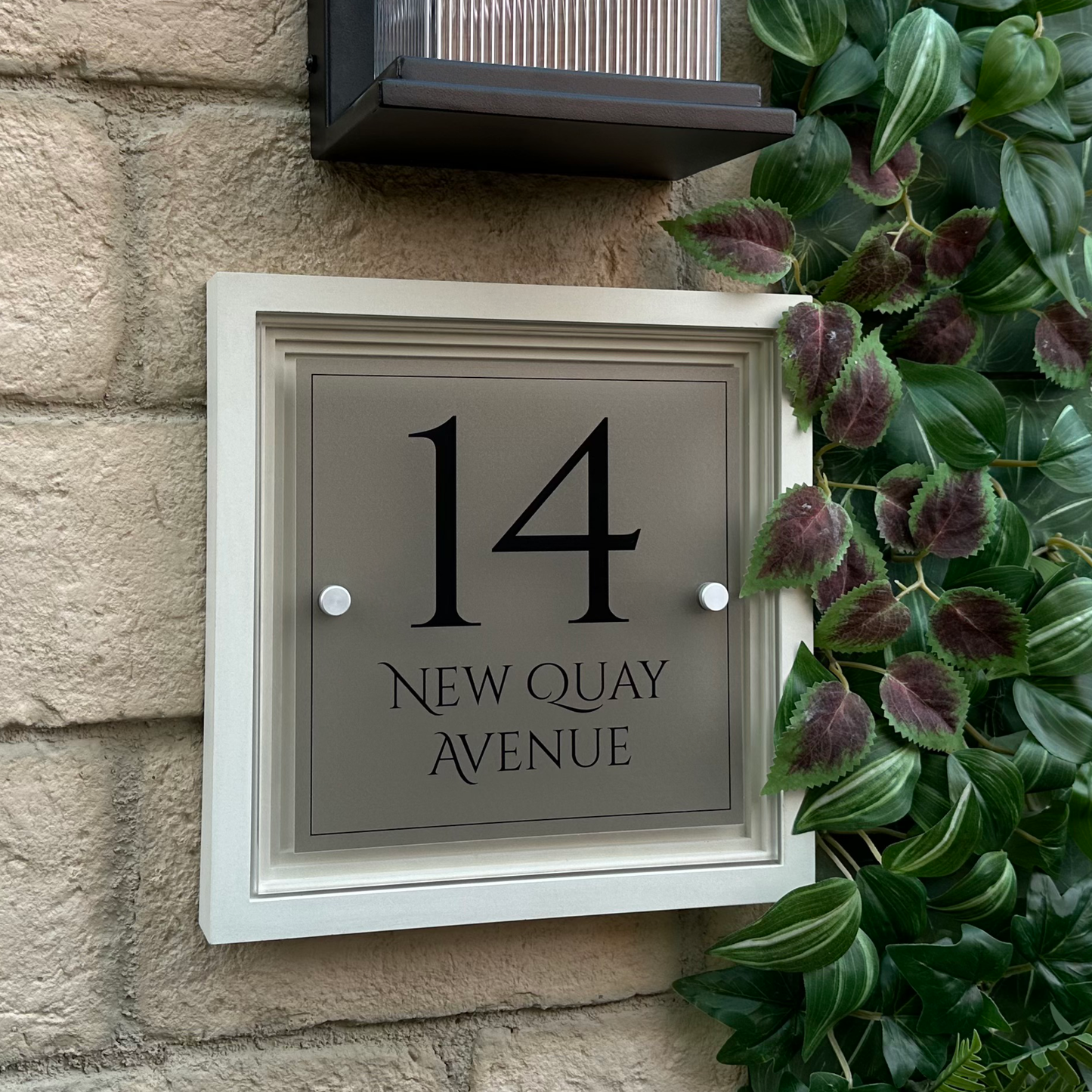 Signature Square | Personalised House Sign with Coffered Portland Stone Frame W270mm x H270mm