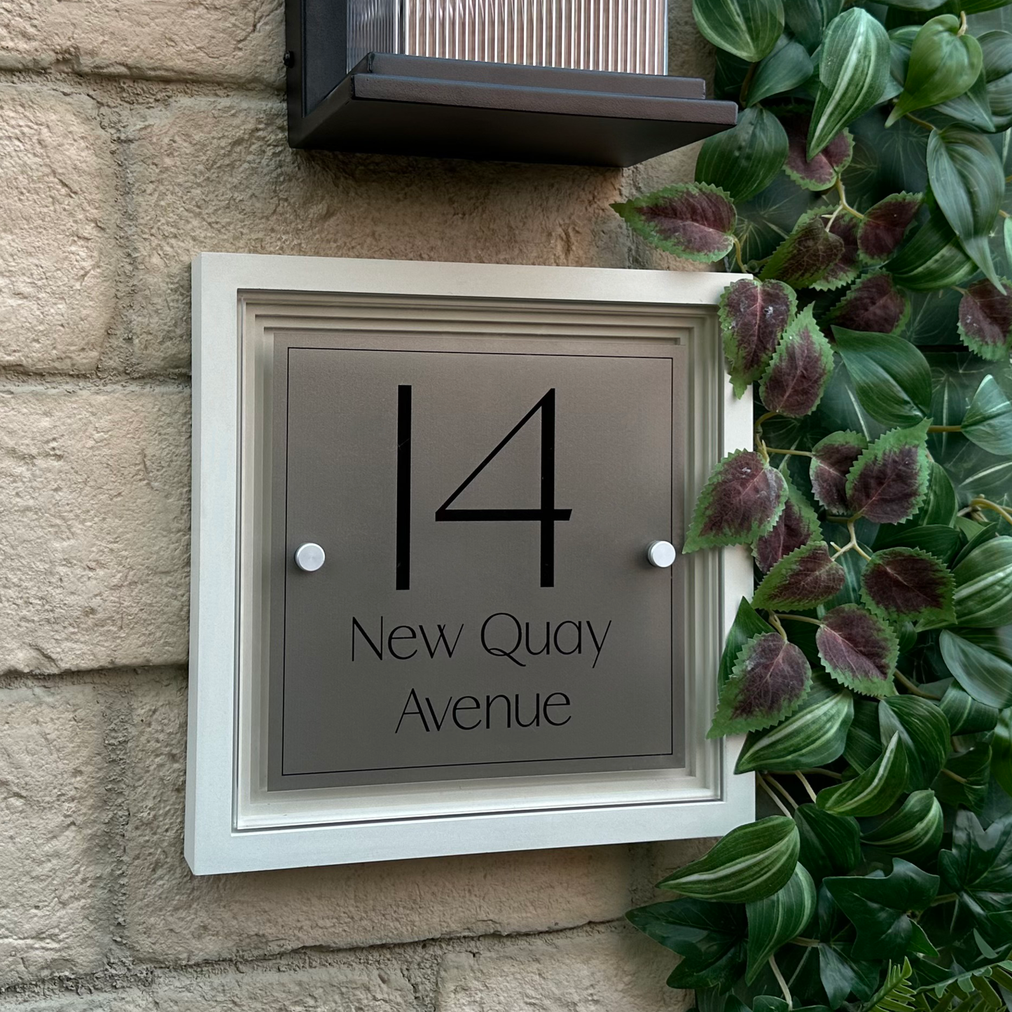 Signature Square | Personalised House Sign with Coffered Portland Stone Frame W270mm x H270mm