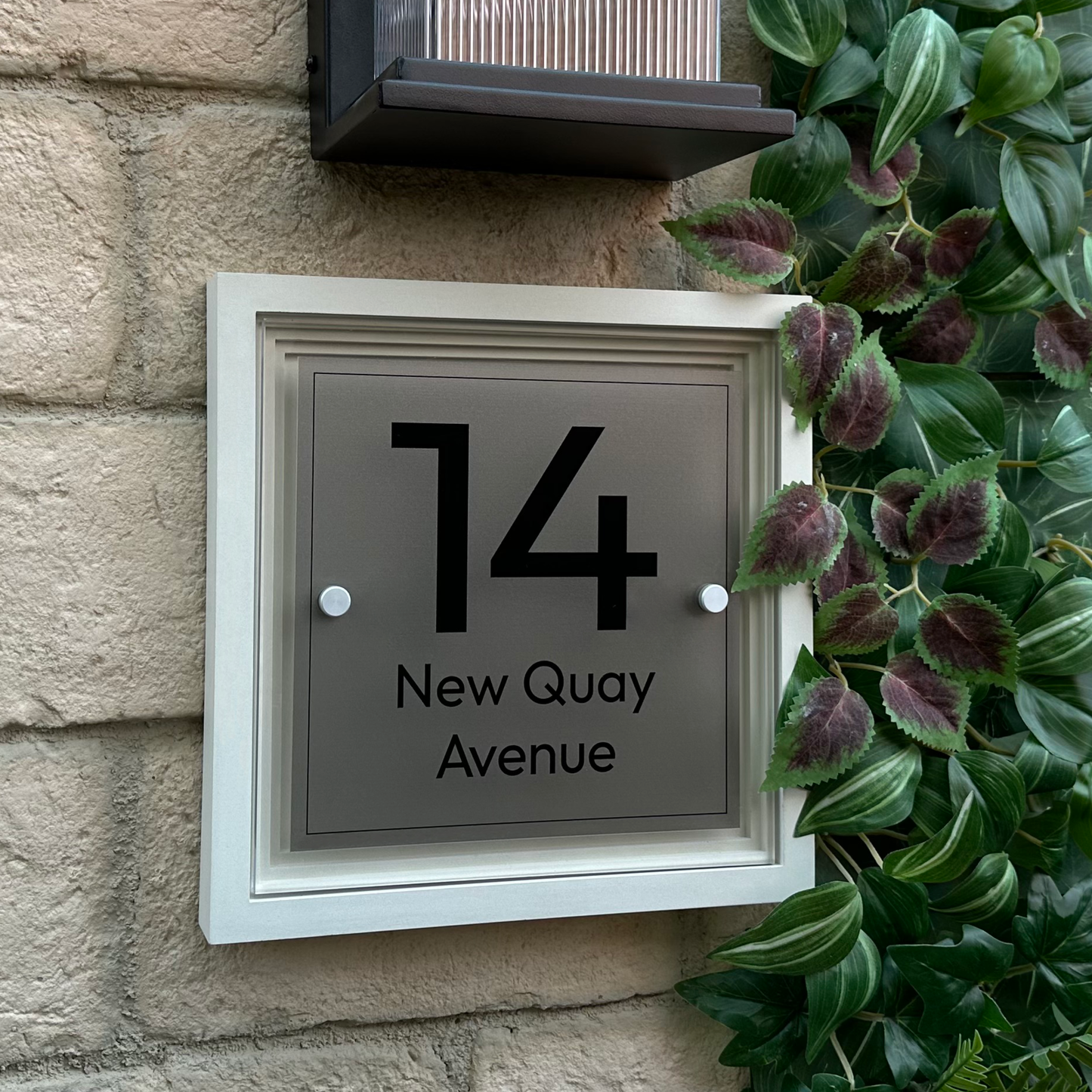 Signature Square | Personalised House Sign with Coffered Portland Stone Frame W270mm x H270mm