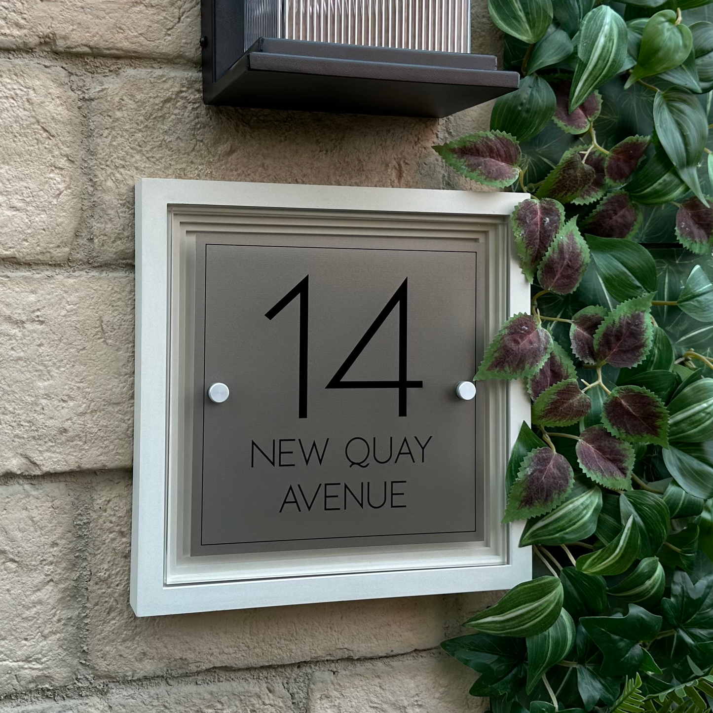 Signature Square | Personalised House Sign with Coffered Portland Stone Frame W270mm x H270mm