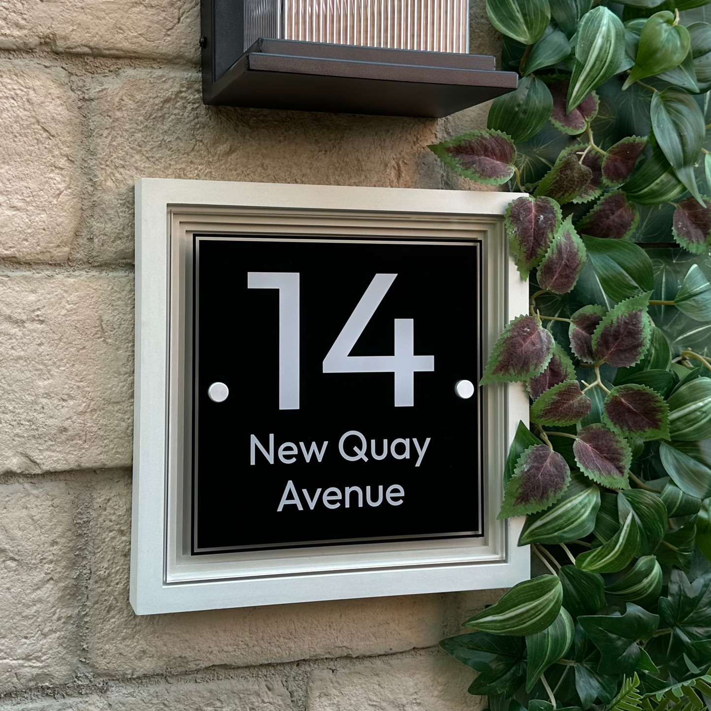Signature Square | Personalised House Sign with Coffered Portland Stone Frame W270mm x H270mm