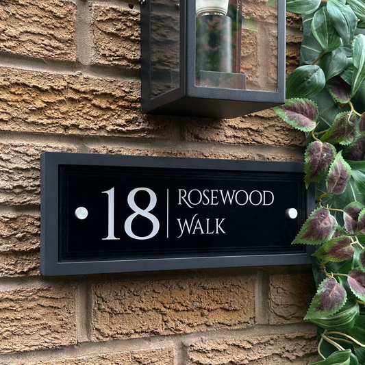 Edit Rectangle | Personalised House Sign with Understated Black Frame W335mm x H125mm